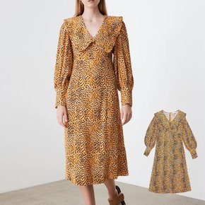 Printed Crepe V-Neck Ruffle Collar Dress F6742 가니 프린트 크레프 브이넥 칼라 원피스