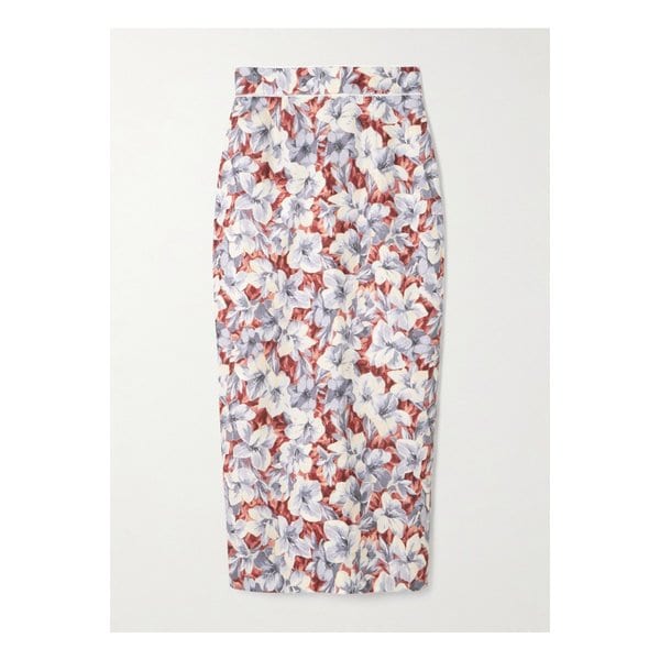 포세 엠마 레이스 트리밍 플로럴 프린트 리넨 미디 스커트 멀티컬러 46376663162895053