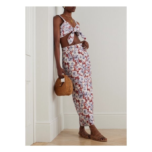 포세 엠마 레이스 트리밍 플로럴 프린트 리넨 미디 스커트 멀티컬러 46376663162895053