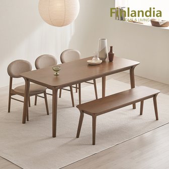 핀란디아 시나몬 원목 6인 식탁세트(의자3+벤치1)