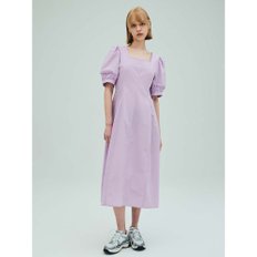 Square-neck puff sleeve flare dress_Lavender