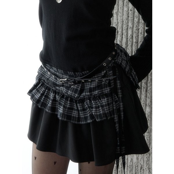 MINI CHECK LAYERED SKIRT_BLACK