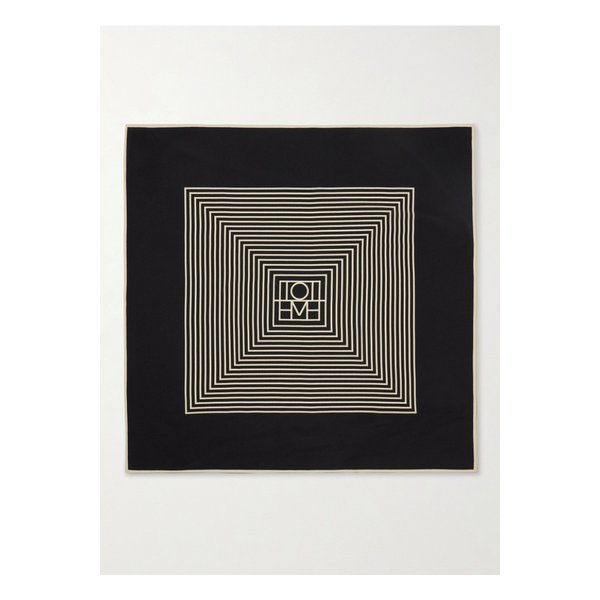 스트라이프 실크 크레이프 드 신 스카프 블랙 46376663162874060