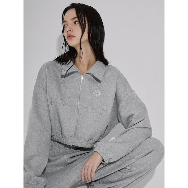 Crop Callar Zipup [Melange Gray]