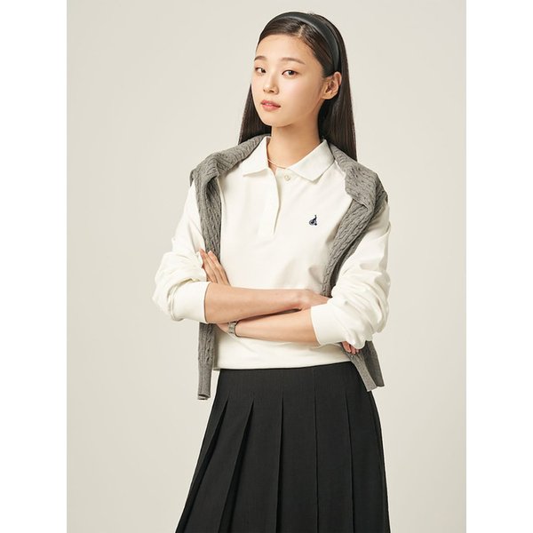 면 혼방 긴소매 폴로 티셔츠  아이보리 (BF5841C010)