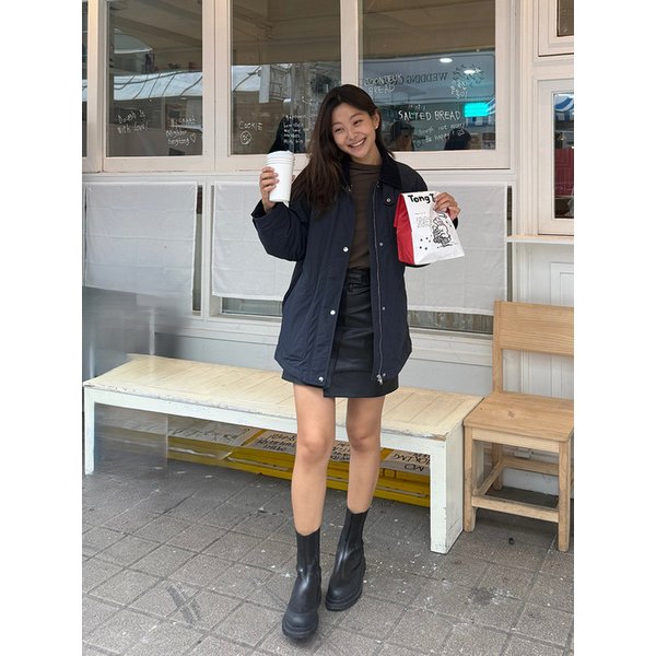 Signature Collar Detail Midi Padded Jacket  Navy (KE5938M04R)
