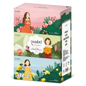 캐릭터 천연펄프 미용티슈 200매 3입 1팩