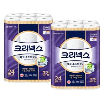  크리넥스 3겹 데코&소프트 수딩플러스 27Mx24롤 2팩