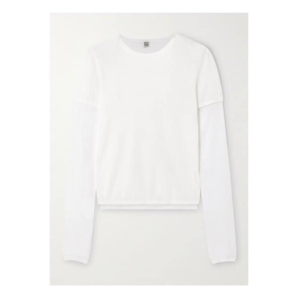 레이어드 니트 캐시미어 실크 혼방 탑 에크루 1647597339494965