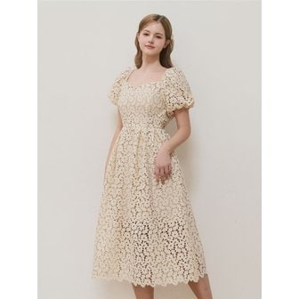 델핀 Flower lace Fuff Dress (Cream)