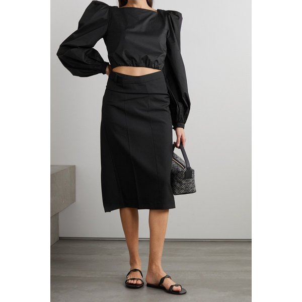 요한나오르티즈 Open-back Cropped Cotton-blend Poplin Blouse 블랙 33258524072761257