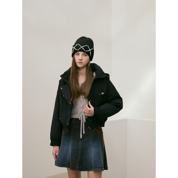 후드 포인트 블루종 구스 숏점퍼  ES1TD100