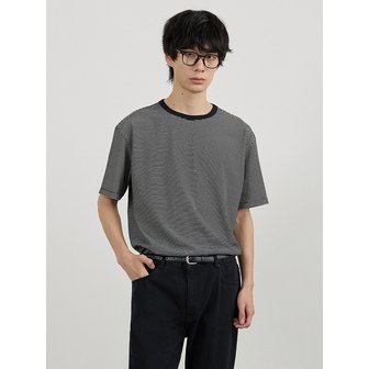 티메이커 COMFORT SEMI-CROPPED STRIPE HALF-SLEEVE TOP BK