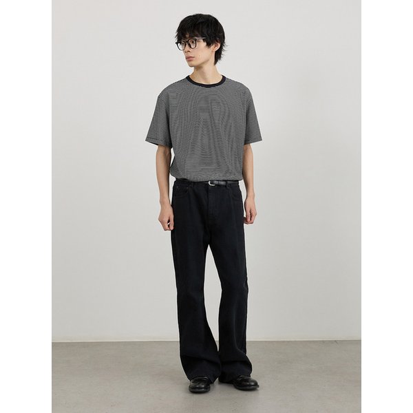 COMFORT SEMI-CROPPED STRIPE HALF-SLEEVE TOP BK