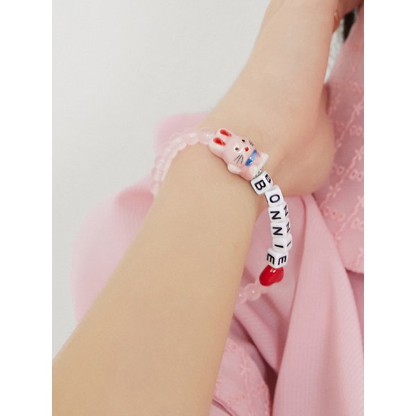 [리퍼브] 핑크 토끼 하트 바니 이니셜 비즈 팔찌