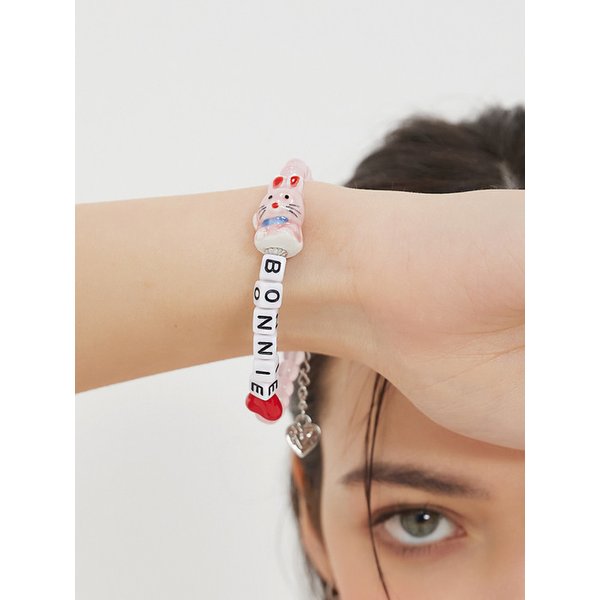 [리퍼브] 핑크 토끼 하트 바니 이니셜 비즈 팔찌