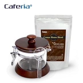 Caferia 나무/아크릴 밀폐용기 500ml+코맥 하우스 블렌드 200g(CA1-C2) [보관용기/볶은원두/커피콩/드립커비/커피용품]