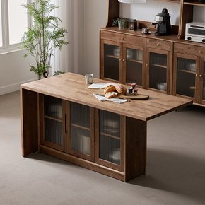 나무뜰 헤이즐 원목 모루유리 아일랜드 식탁 테이블 홈바 조리대 수납장 1600x600 GM509C