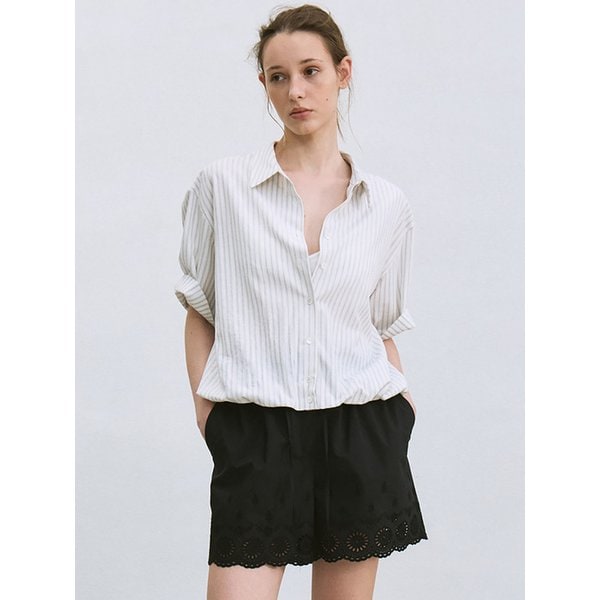striped balloon half sleeve shirt (ivory)