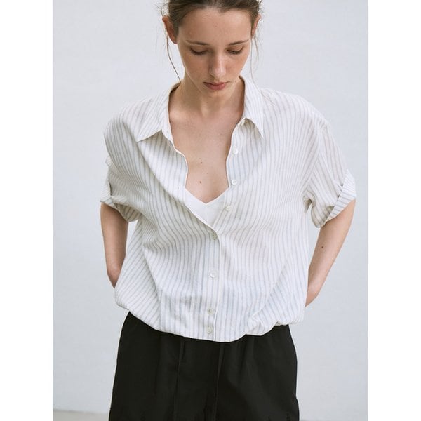 striped balloon half sleeve shirt (ivory)