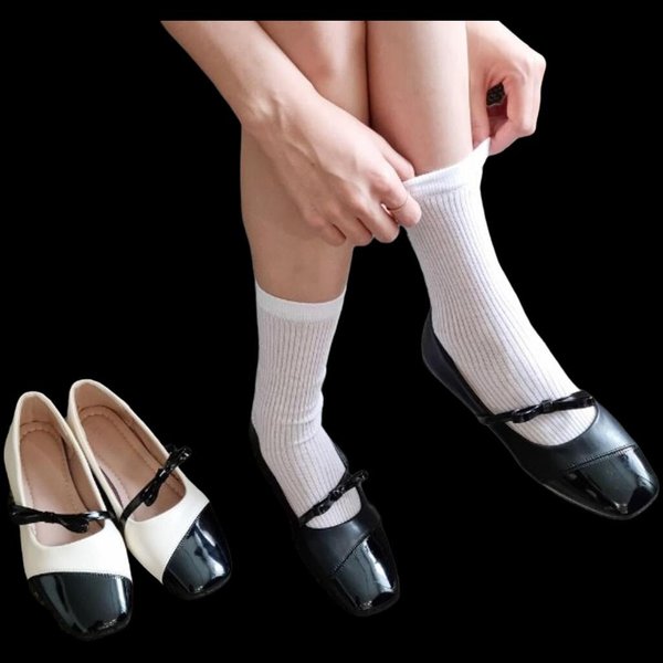 [옷자락] 여성 리본 메리제인 사각앞코 스트랩 단화