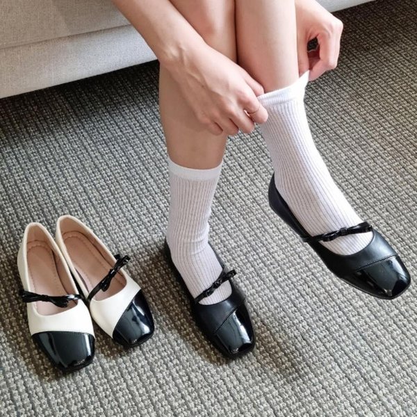 [옷자락] 여성 리본 메리제인 사각앞코 스트랩 단화