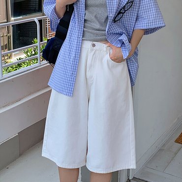 핫핑 루이언 코튼 뒷밴딩 버뮤다 와이드팬츠 P000CQLP