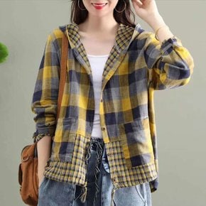 라이머 린넨 체크 후드 점퍼_S3239