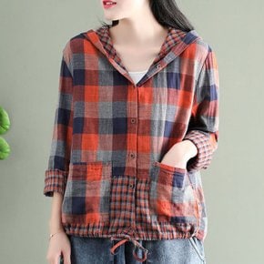 라이머 린넨 체크 후드 점퍼_S3239