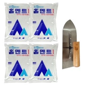 철물팩토리 홈멘트 백색 2kg 4개+흙손세트 화장실공사 백시멘트