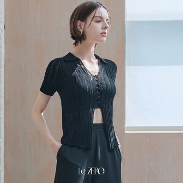 제로스트릿 르제로 아이스 펀칭 카라 가디건 / 블랙 (LMMFEC361)