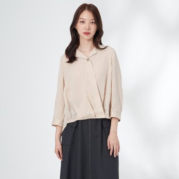 기비 스트라이프 핀턱 밴딩 블라우스 GY25A1FRB0681