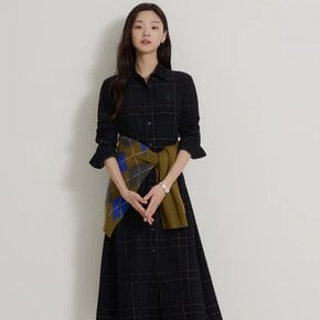 26F/W BF6971C22M 코듀로이 타탄 체크 셔츠 원피스 - 그린 GN