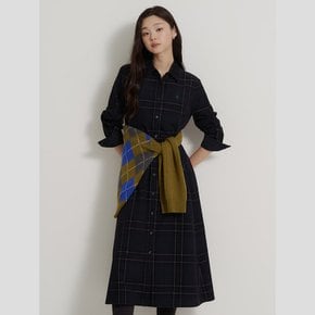 26F/W BF6971C22M 코듀로이 타탄 체크 셔츠 원피스 - 그린 GN