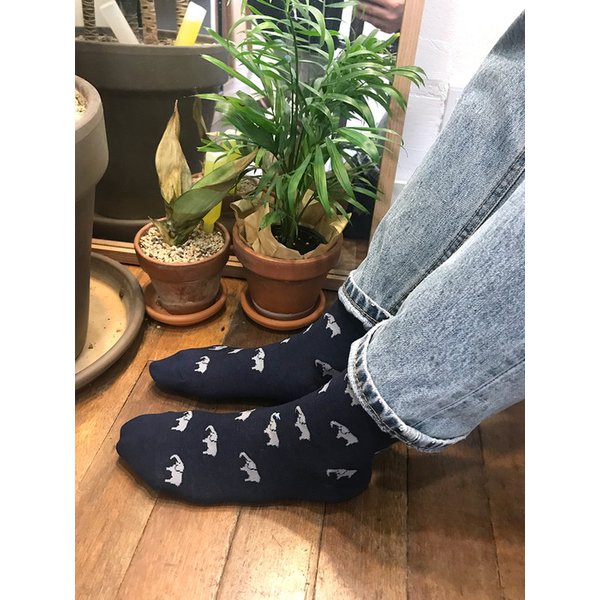 남녀공용 코끼리 패턴 삭스 -네이비