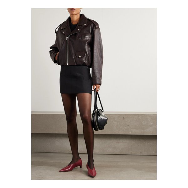 개더 텍스처 가죽 바이커 재킷 브라운 1647597355986878