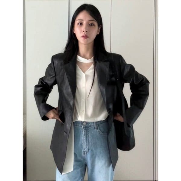 [컬러추가] Synthetic Leather Tailored Jacket_2color