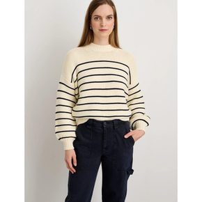 ButtonBack Crewneck Sweater in Stripe Ivory (VV3251AW10)