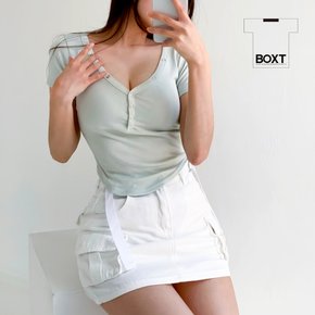 스냅단추 세미크롭 반팔 티셔츠 슬림핏 레이온티 kd412