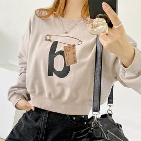 옷핀나염쭈리 크롭박스 맨투맨 긴팔티셔츠 가을데일리 빅사이즈 오버핏 면캐주얼_P438701463