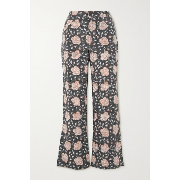 바체바 로이어 크롭 플로럴 프린트 코튼 플레어 팬츠 그레이 1647597313847600