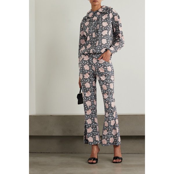 바체바 로이어 크롭 플로럴 프린트 코튼 플레어 팬츠 그레이 1647597313847600