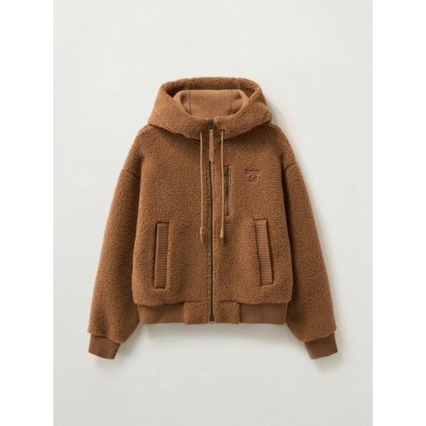 (W) 시어링 플리스 후드 집업_브라운