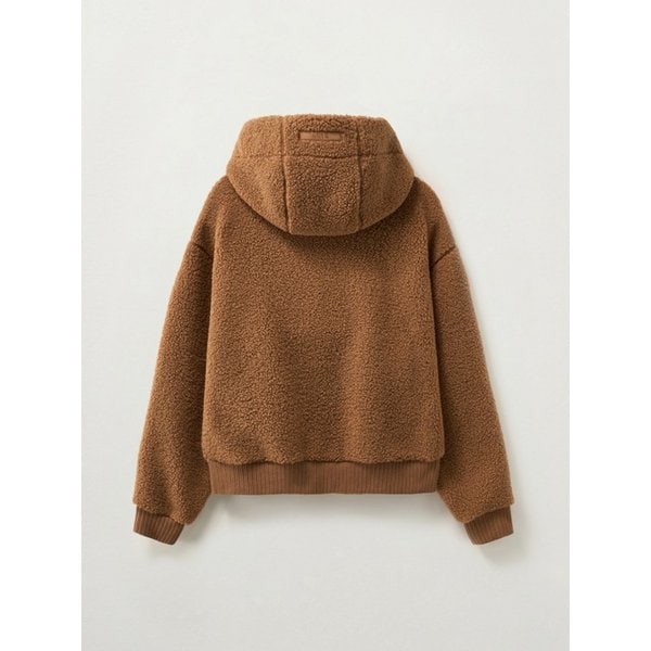 (W) 시어링 플리스 후드 집업_브라운