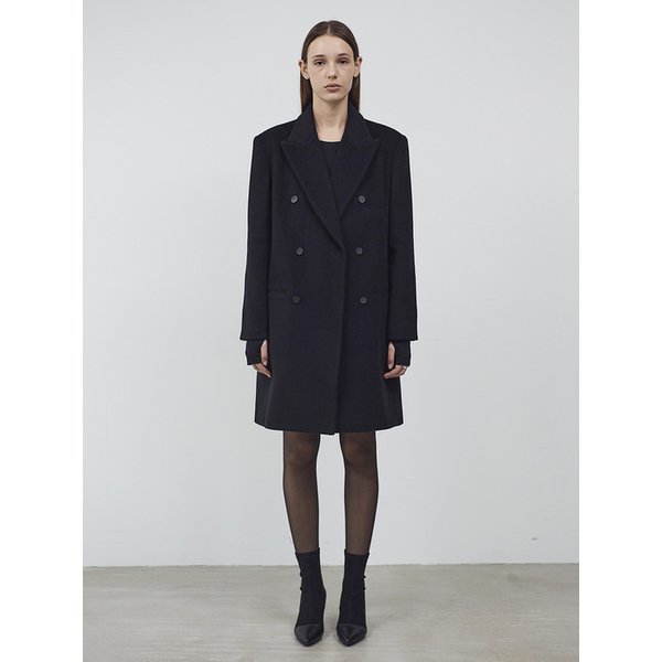 CASHMERE PEAKED COLLAR CLASSIC COAT - BLACK