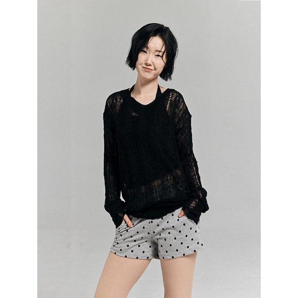 디스트로이드 시스루 긴팔 니트 블랙