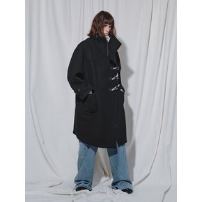 BLACK OVERSIZE FUNNEL NECK DUFFLE COAT