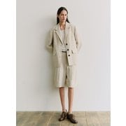 TIS LINEN TAILORED SINGLE BLAZER_BEIGE STRIPE