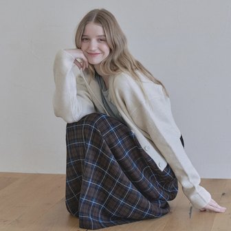 아방 Tartan Check Pleated Maxi Skirt - BROWN