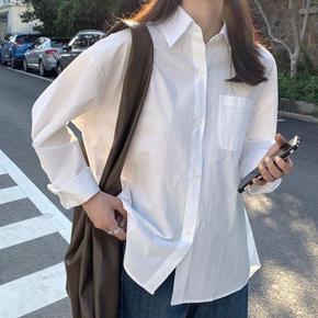 [라일리의류] Rly 여성 베이직 무지 화이트 데일리 셔츠 (S14618700)
